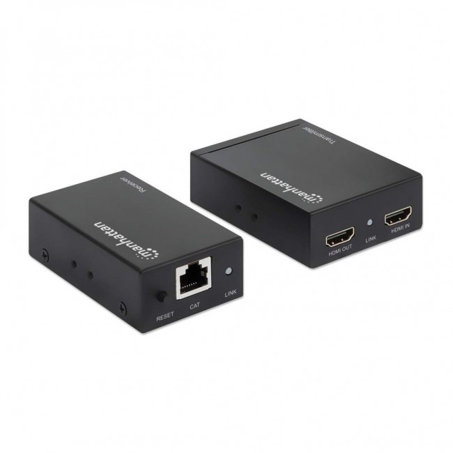 Manhattan HDMI 1080p over Ethernet Extender Kit, Up to 50m with Single Cat6 Cable, Tx & Rx Modules, IR Support, Three Year Warranty Manhattan HDMI 1080p over Ethernet Extender Kit, Up to 50m with Single Cat6 Cable, Tx & Rx Modules, IR Support, Three Year Warranty