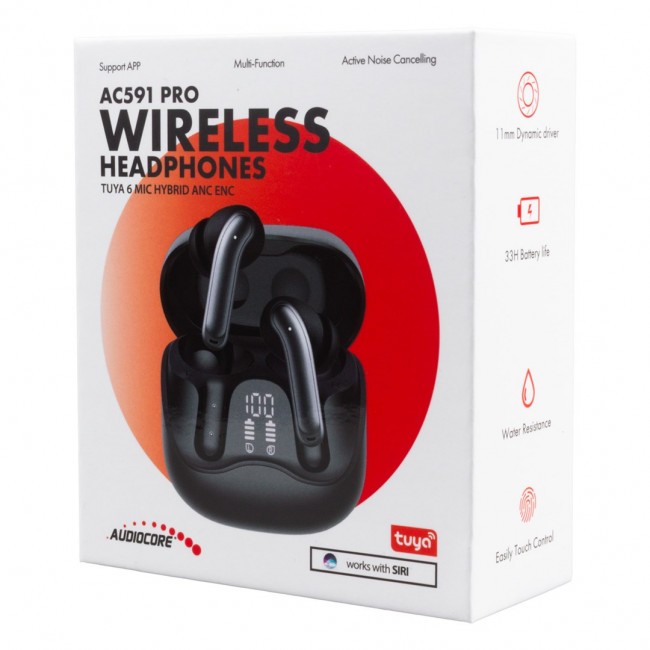 Audiocore wireless headphones, hybrid ANC, ENC, 6 microphones, charging case, Tuya, AC591 PRO