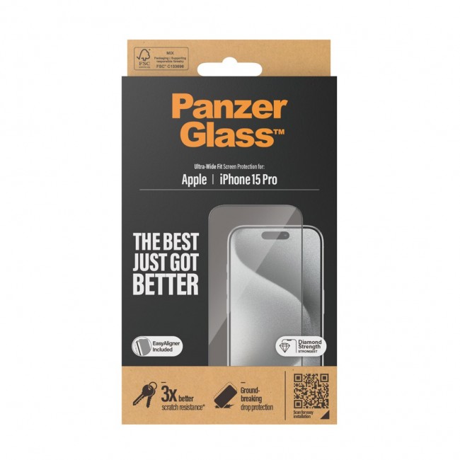 PanzerGlass Screen Protector iPhone 15 Pro | Ultra-Wide Fit w. EasyAligner Clear screen protector Apple 1 pc(s)