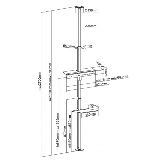 Telescopic TV holder, ceiling and floor with shelf Maclean MC-791N 37 Telescopic TV holder, ceiling and floor with shelf Maclean MC-791N 37