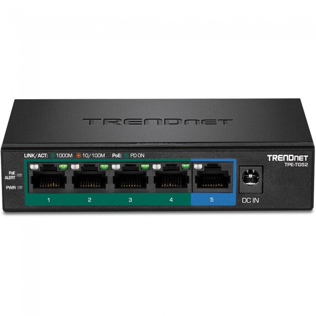 Trendnet TPE-TG52 network switch Unmanaged Gigabit Ethernet (10/100/1000) Power over Ethernet (PoE) Black Trendnet TPE-TG52 network switch Unmanaged Gigabit Ethernet (10/100/1000) Power over Ethernet (PoE) Black