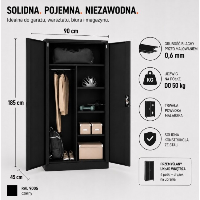 Iron Mate SATURN Metal Utility Cupboard 185x90x45 Black RAL9005