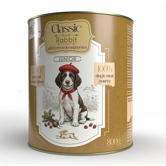 SYTA MICHA Classic Junior Rabbit with beetroot and raspberries Mono - wet dog food - 800g SYTA MICHA Classic Junior Rabbit with beetroot and raspberries Mono - wet dog food - 800g