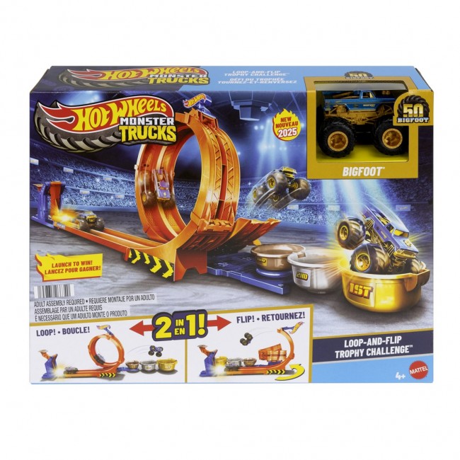 Hot Wheels Monster Trucks Loop-And-Flip Trophy Challenge Playset & Die-Cast Bigfoot Toy Truck