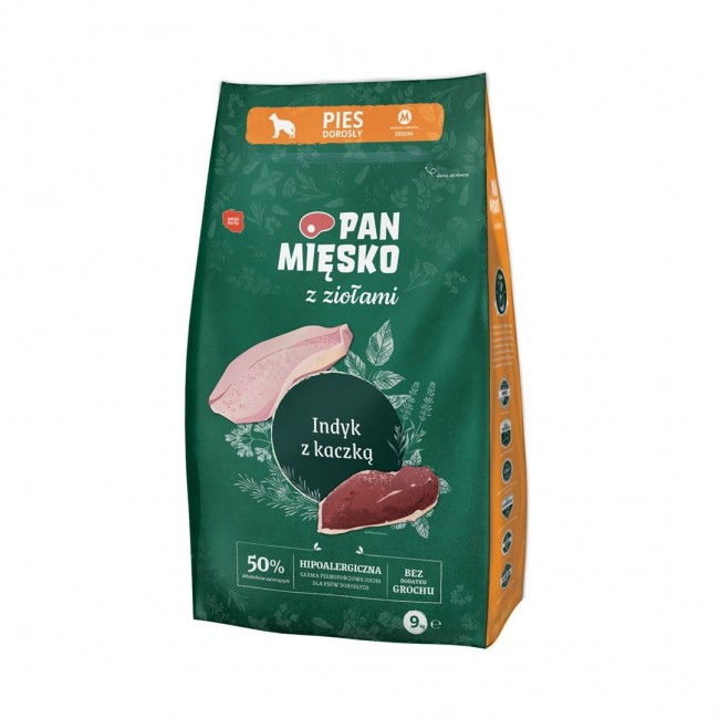 PAN MĘSKO with Herbs Turkey with duck M - dry dog food - 9kg PAN MĘSKO with Herbs Turkey with duck M - dry dog food - 9kg