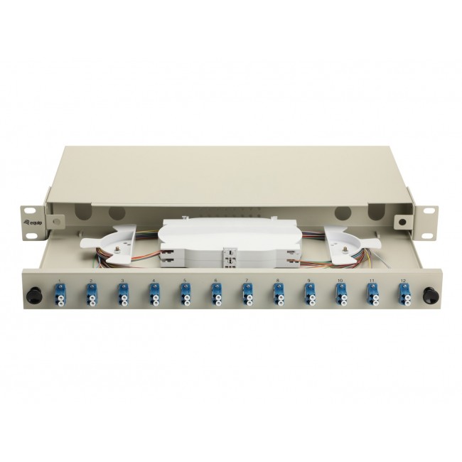 Equip 12-Port Fiber Optic Splice Box, LC Duplex, OS2, 1U, Equipped, Grey