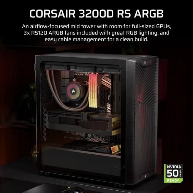 Corsair 3200D RS ARGB Mid-Tower PC Case - Smoke Midi Tower Black