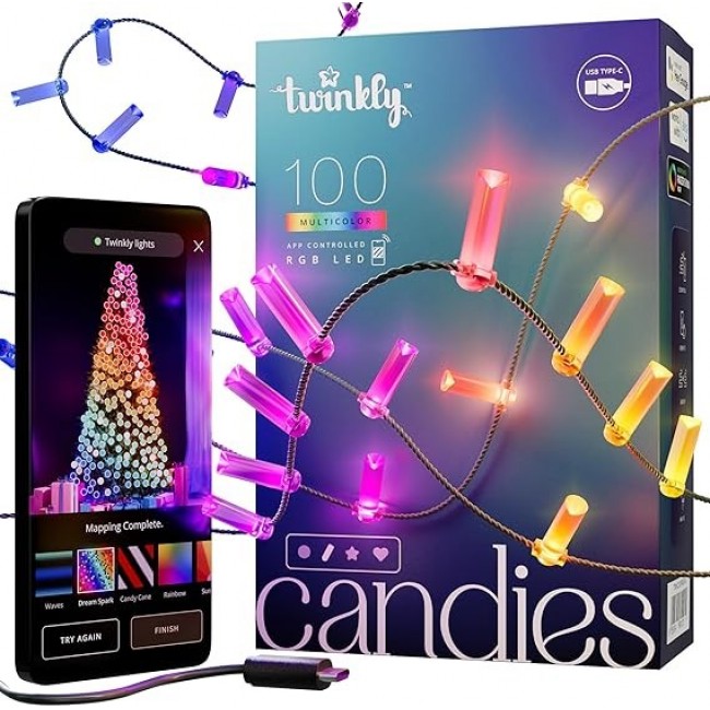 Twinkly Candies LED Christmas tree lights TWKC100RGB-G 6 M Candle shape Twinkly Candies LED Christmas tree lights TWKC100RGB-G 6 M Candle shape