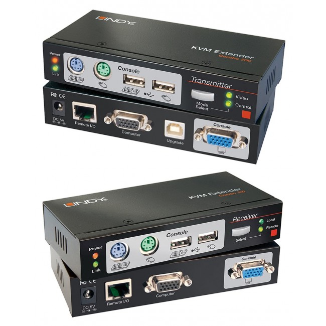 Lindy 300m CAT5 KVM Extender Combo, USB and VGA Lindy 300m CAT5 KVM Extender Combo, USB and VGA