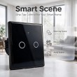 Qoltec 52712 Smart Touch 2-Gang Light Switch | Wi-Fi | Timer | Tuya | Smart Life | Tempered Glass | Black
