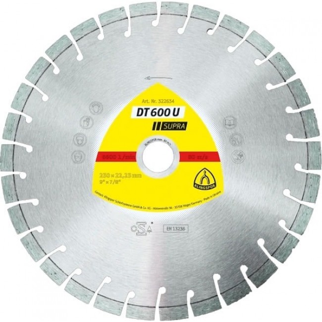 Diamond blade segmented 230mm x 2.6mm x 22.2mm DT600U reinforced concrete, short tooth (20mm) Diamond blade segmented 230mm x 2.6mm x 22.2mm DT600U reinforced concrete, short tooth (20mm)