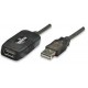 Manhattan USB-A to USB-A Extension Cable, 10m, Male to Female, Active, 480 Mbps (USB 2.0), Daisy-Chainable, Built In Repeater, Hi-Speed USB, Black, Three Year Warranty, Equivalent to USB2AAEXT10M.