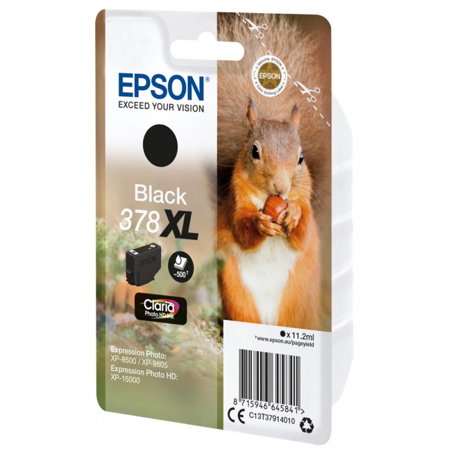 Epson Squirrel Singlepack Black 378XL Claria Photo HD Ink Epson Squirrel Singlepack Black 378XL Claria Photo HD Ink