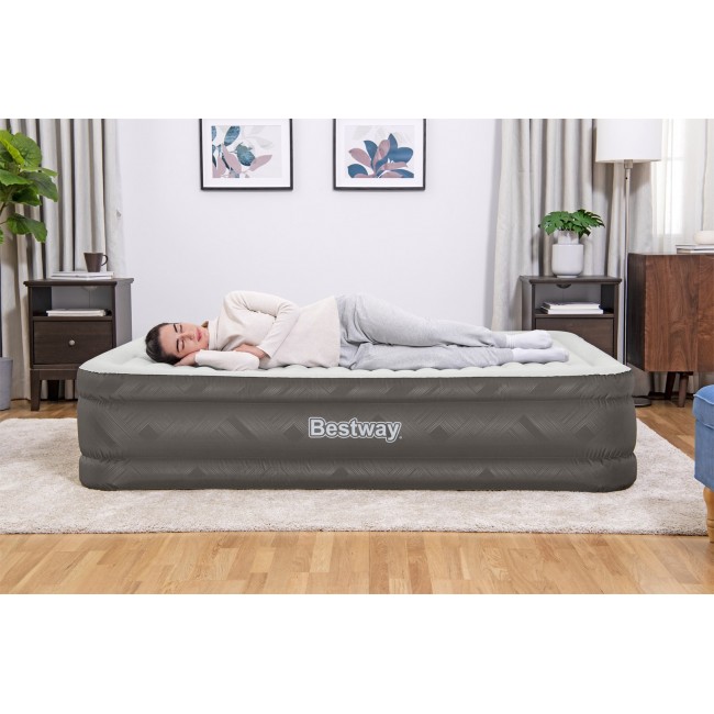 Bestway Fortech Air Mattress Queen with Built-in AC Pump and Antimicrobial Coating 2.03 m x 1.52 m x 46 cm