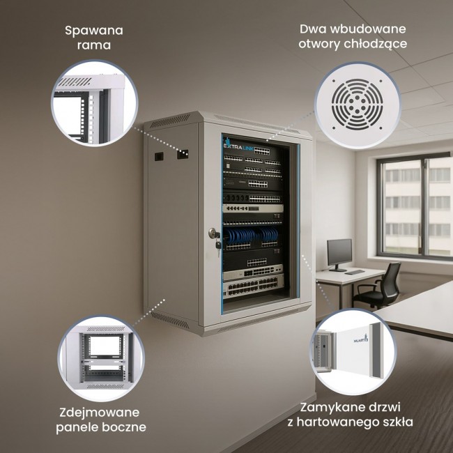 Extralink Rackmount cabinet 15U 600x600 Gray wall mounted