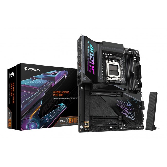 GIGABYTE X870E AORUS PRO X3D Motherboard - Supports AMD Ryzen 9000 CPUs, 18+2+2 Phases Digital VRM, up to 9000Hz DDR5 (OC), 2xPCIe 5.0 + 2xPCIe 4.0, Wi-Fi 7, 5GbE LAN, USB 4 GIGABYTE X870E AORUS PRO X3D Motherboard - Supports AMD Ryzen 9000 CPUs, 18+2+2 Phases Digital VRM, up to 9000Hz DDR5 (OC), 2xPCIe 5.0 + 2xPCIe 4.0, Wi-Fi 7, 5GbE LAN, USB 4