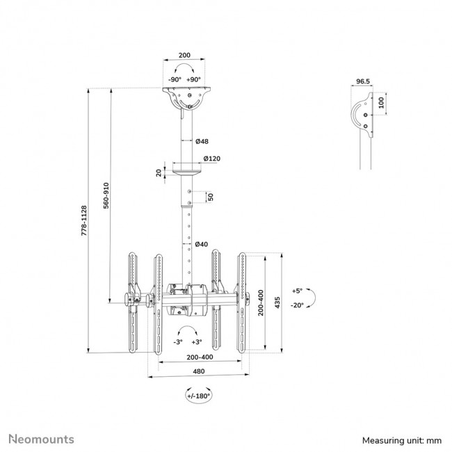 Neomounts NM-C440DBLACK Dual monitor/TV mount ceiling 32-60 Neomounts NM-C440DBLACK Dual monitor/TV mount ceiling 32-60