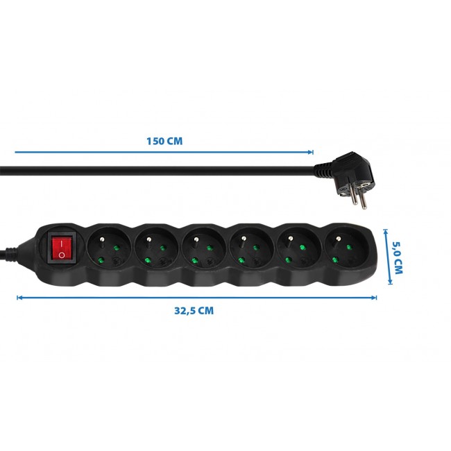 Esperanza ELK217K Power strip 6GN/1,5M Black