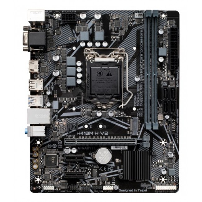 GIGABYTE H410M H V2 Motherboard - Supports Intel Core 10th CPUs, up to 2933MHz DDR4, 1xPCIe 3.0 M.2, GbE LAN, USB 3.2 Gen 1