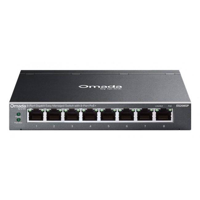 TP-Link Omada ES208GP network switch Managed L2 Gigabit Ethernet (10/100/1000) Power over Ethernet (PoE) DIN rail Black