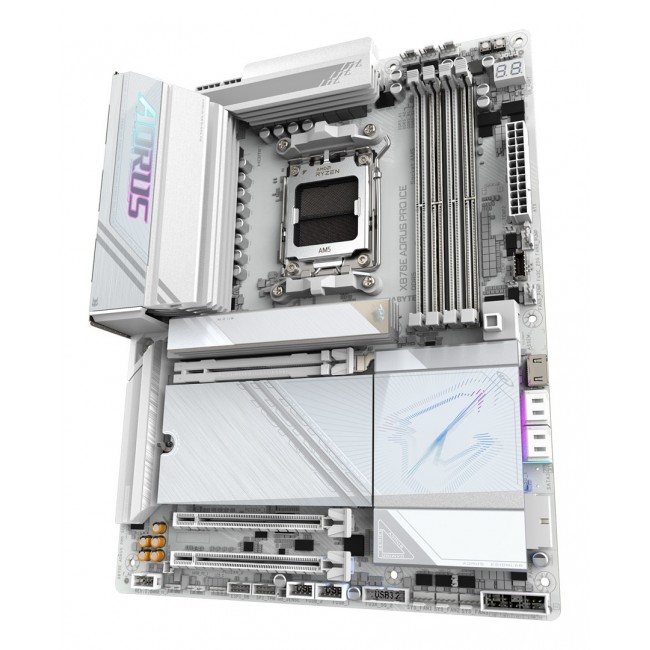 GIGABYTE X870E AORUS PRO ICE Motherboard - Supports AMD Ryzen 9000 CPUs, 16+2+2 Phases Digital VRM, up to 8000MHz DDR5 (OC), 3xPCIe 5.0 + 1xPCIe 4.0, Wi-Fi 7, 2.5GbE LAN, USB 4