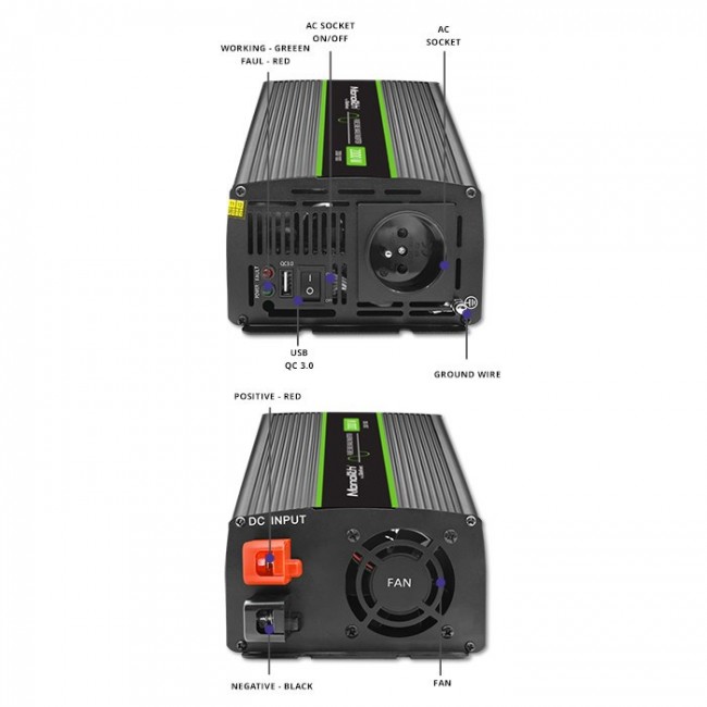Qoltec Monolith 2000 MS Wave Voltage Converter | 12V to 230V | 1000/2000W | USB Qoltec Monolith 2000 MS Wave Voltage Converter | 12V to 230V | 1000/2000W | USB