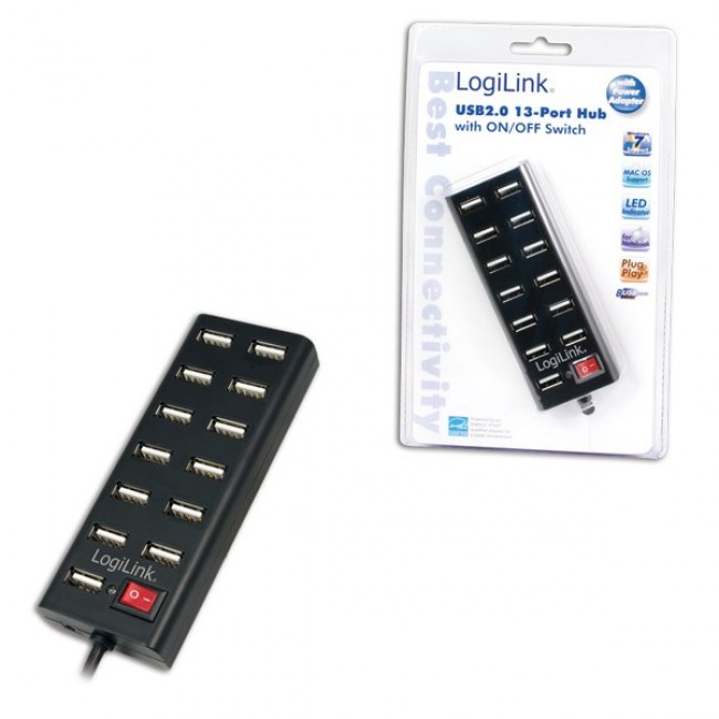 LogiLink UA0126 interface hub USB 2.0 480 Mbit/s Black