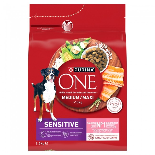 PURINA One Adult Medium/Maxi Sensitive Rich in salmon with rice - dry dog food - 2,5kg