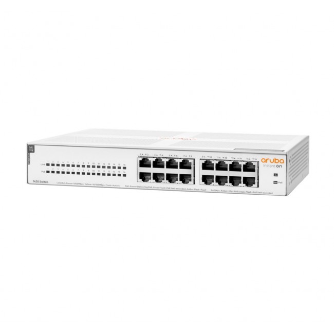 HPE Aruba Networking Aruba Instant On 1430 16G Class4 PoE 124W Unmanaged L2 Gigabit Ethernet (10/100/1000) Power over Ethernet (PoE) 1U White HPE Aruba Networking Aruba Instant On 1430 16G Class4 PoE 124W Unmanaged L2 Gigabit Ethernet (10/100/1000) Power over Ethernet (PoE) 1U White