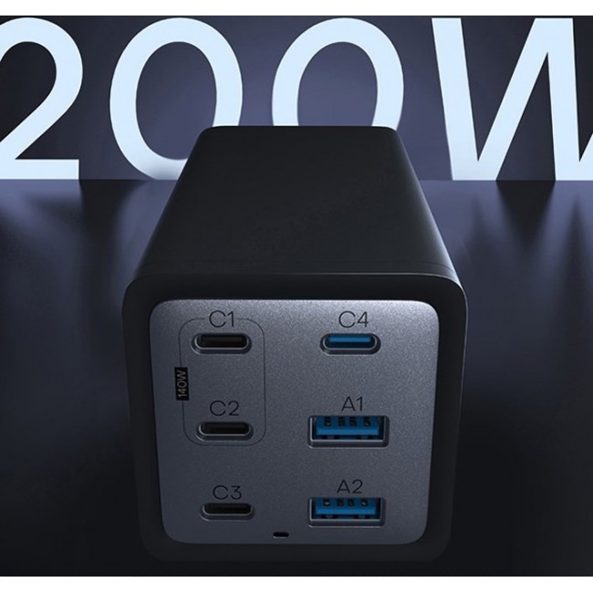 Conceptronic 6-Port 200W GaN USB PD Charger with USB-C Charging Cable, USB-C x 4, USB-A x 2, QC 3.0, PD 3.1, PPS
