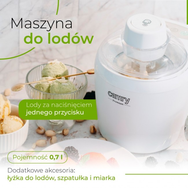 Camry Premium CR 4481 ice cream maker Gel canister ice cream maker 0.7 L 90 W White Camry Premium CR 4481 ice cream maker Gel canister ice cream maker 0.7 L 90 W White