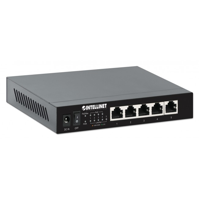 Intellinet 5-Port 2.5G Ethernet PoE+ Switch Four PSE PoE+ Ports, 10/100/1000/2500 Mbps on all Ports, 55 W PoE Power Budget, Unmanaged, Desktop Format, Wall-mount Option Intellinet 5-Port 2.5G Ethernet PoE+ Switch Four PSE PoE+ Ports, 10/100/1000/2500 Mbps on all Ports, 55 W PoE Power Budget, Unmanaged, Desktop Format, Wall-mount Option