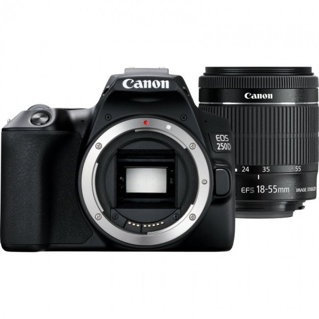 Canon EOS 250D + EF-S 18-55mm f/3.5-5.6 III SLR Camera Kit 24.1 MP CMOS 6000 x 4000 pixels Black Canon EOS 250D + EF-S 18-55mm f/3.5-5.6 III SLR Camera Kit 24.1 MP CMOS 6000 x 4000 pixels Black