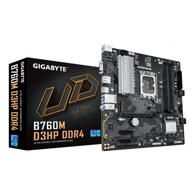 GIGABYTE B760M D3HP DDR4 Motherboard - Supports Intel Core 14th Gen CPUs, 4+1+1 Phases Digital VRM, up to 5333MHz DDR4 (OC), 2xPCIe 4.0 M.2, GbE LAN, USB 3.2 Gen1 GIGABYTE B760M D3HP DDR4 Motherboard - Supports Intel Core 14th Gen CPUs, 4+1+1 Phases Digital VRM, up to 5333MHz DDR4 (OC), 2xPCIe 4.0 M.2, GbE LAN, USB 3.2 Gen1