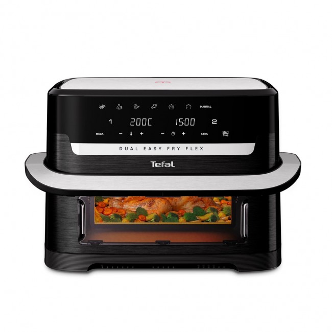 Tefal Dual Easy Fry Flex EY9228 9 L Stand-alone 2700 W Hot air fryer Black, Stainless steel