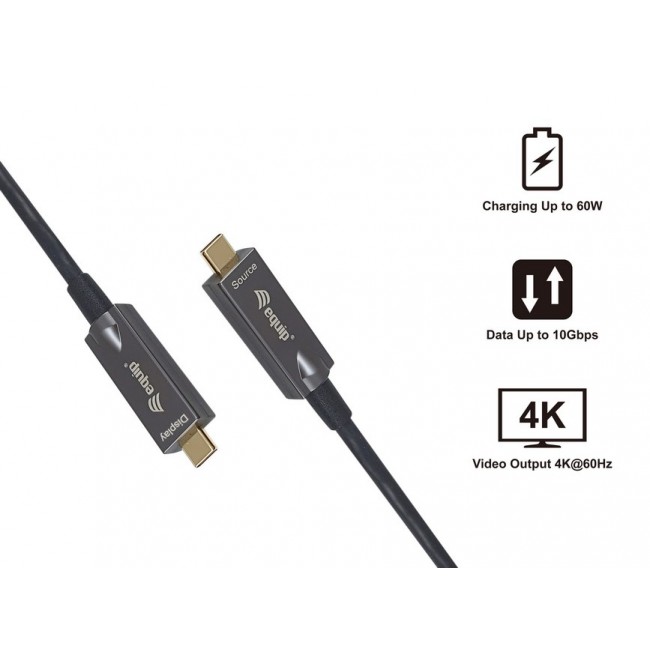Equip USB-C to C Active Optical Cable, 7.5m, PD 60W, 4K/60Hz, 10Gbps, Video + Data + PD
