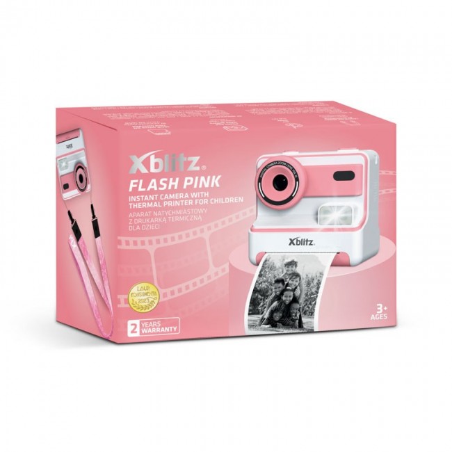 FLASH PINK INSTANT CAMERA WITH THERMAL PRINTER FOR CHILDREN