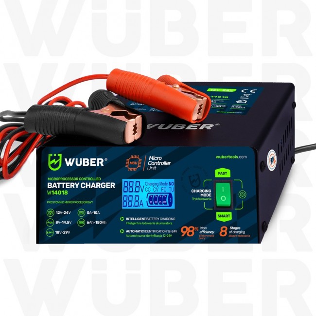 Microprocessor-controlled car battery charger 10 A 6 150 Ah 2 24 V W14018 WUBER