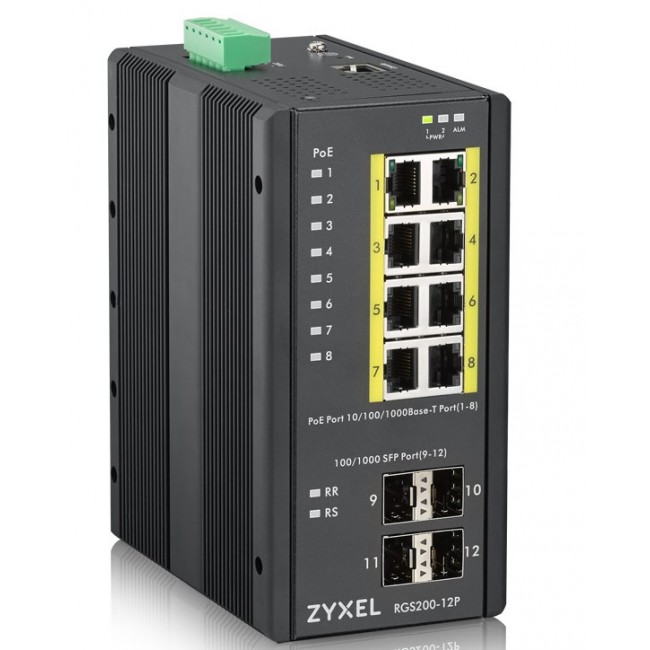 Zyxel RGS200-12P Managed L2 Gigabit Ethernet (10/100/1000) Power over Ethernet (PoE) Black Zyxel RGS200-12P Managed L2 Gigabit Ethernet (10/100/1000) Power over Ethernet (PoE) Black