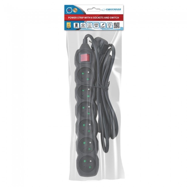 Esperanza ELK218K Power strip 6GN/3M Black