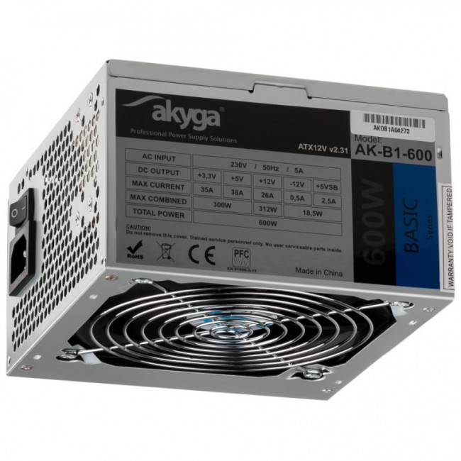 Akyga AK-B1-600 power supply unit 600 W 20+4 pin ATX ATX Grey Akyga AK-B1-600 power supply unit 600 W 20+4 pin ATX ATX Grey
