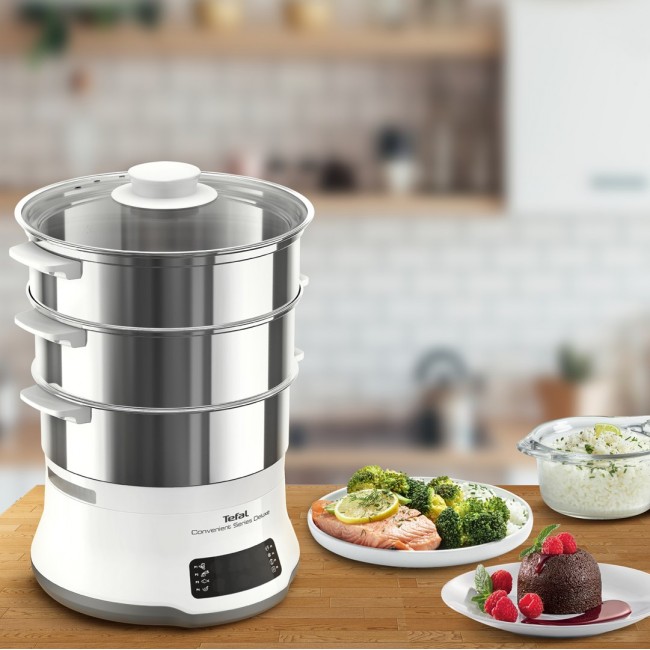 Tefal Convenient Series Deluxe VC502D steam cooker 3 basket(s) Countertop 900 W Stainless steel, White