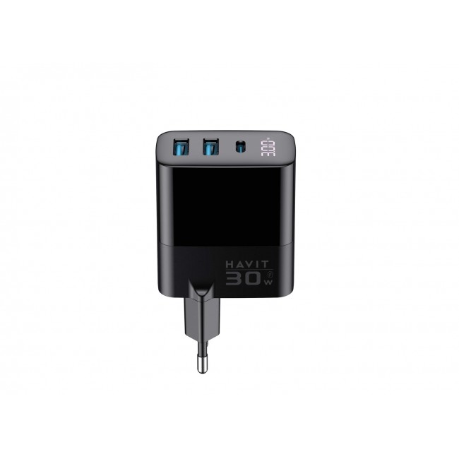 Havit UCLE001 EU - GaN three-port charger 30 W, black Havit UCLE001 EU - GaN three-port charger 30 W, black