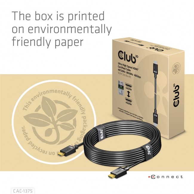 CLUB3D Ultra High Speed HDMI Certified Cable 4K120Hz 8K60Hz 48Gbps M/M 5m/16.4ft CLUB3D Ultra High Speed HDMI Certified Cable 4K120Hz 8K60Hz 48Gbps M/M 5m/16.4ft