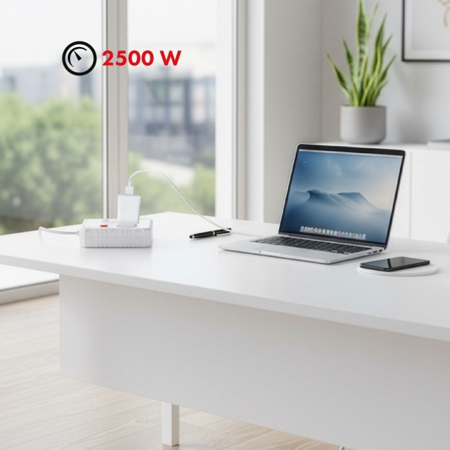 Maclean power strip, extension cord 2 sockets + 3xUSB, 110-240V AC 50/60Hz, 2.1A max 2500W, 1.5m, white, MCE387 W Maclean power strip, extension cord 2 sockets + 3xUSB, 110-240V AC 50/60Hz, 2.1A max 2500W, 1.5m, white, MCE387 W