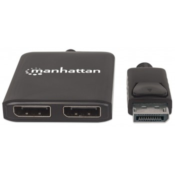 Manhattan DisplayPort 1.2 to 2-Port DisplayPort 1.2 Splitter Hub with MST, 4K@30Hz, USB-A Powered, Video Wall Function, Black, MST Multi-Stream Transport, 3 Year Warranty