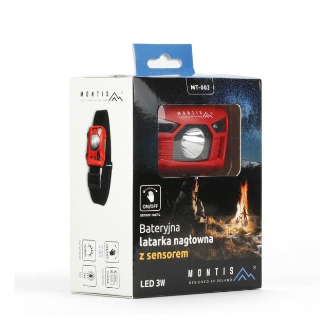 Montis Bateryjna latarka nag owna z sensorem MT002 Red, Black Headband flashlight LED