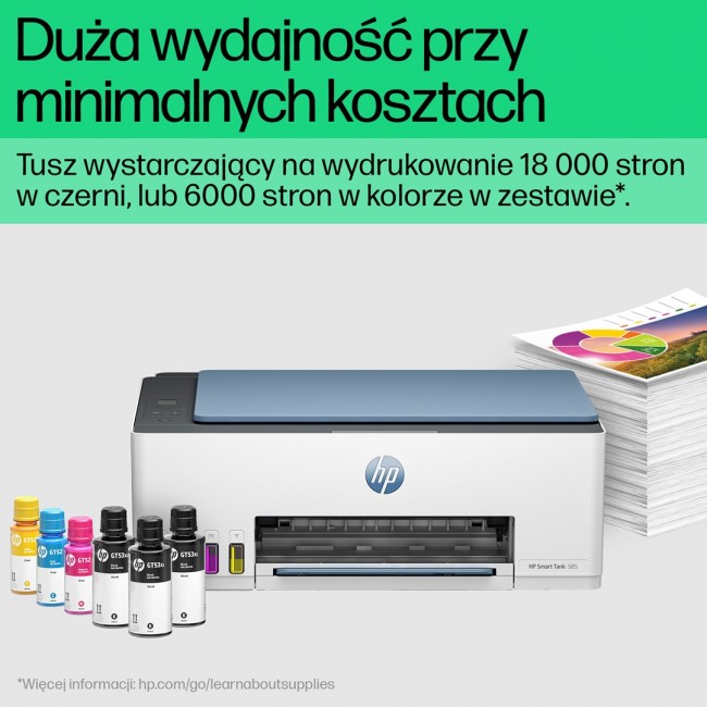 HP Smart Tank 585 All-in-One Printer, Home and home office, Print, copy, scan, Wireless High-volume printer tank Print from phone or tablet Scan to PDF