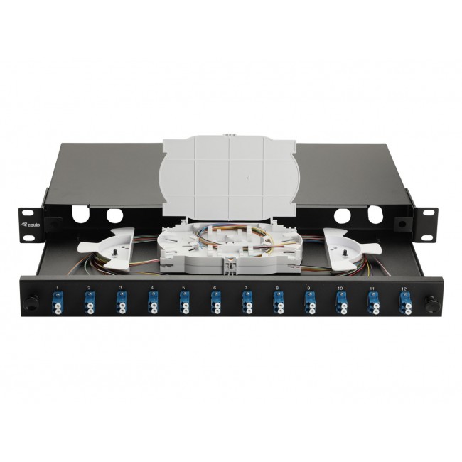 Equip 12-Port Fiber Optic Splice Box, LC Duplex, OS2, 1U, Equipped, Black