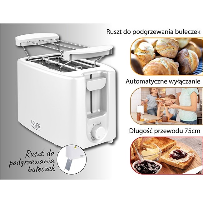 Adler AD 3223 toaster 6 2 slice(s) 750 W White